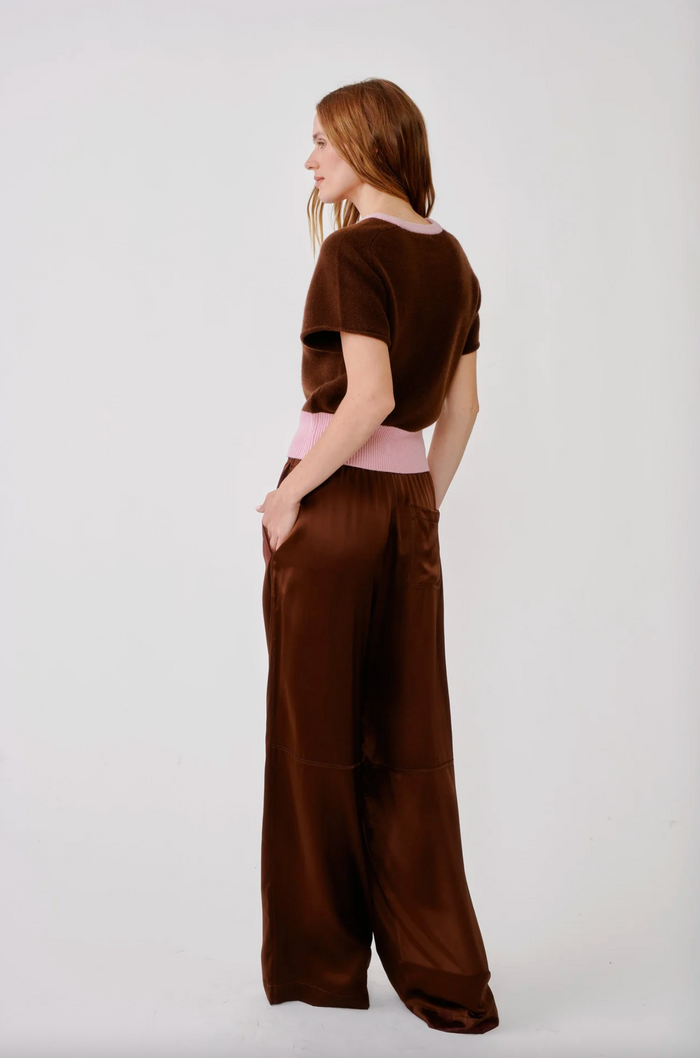 Lexi Lower Rise Relaxed Pull On Silk Pant, Cinnabar