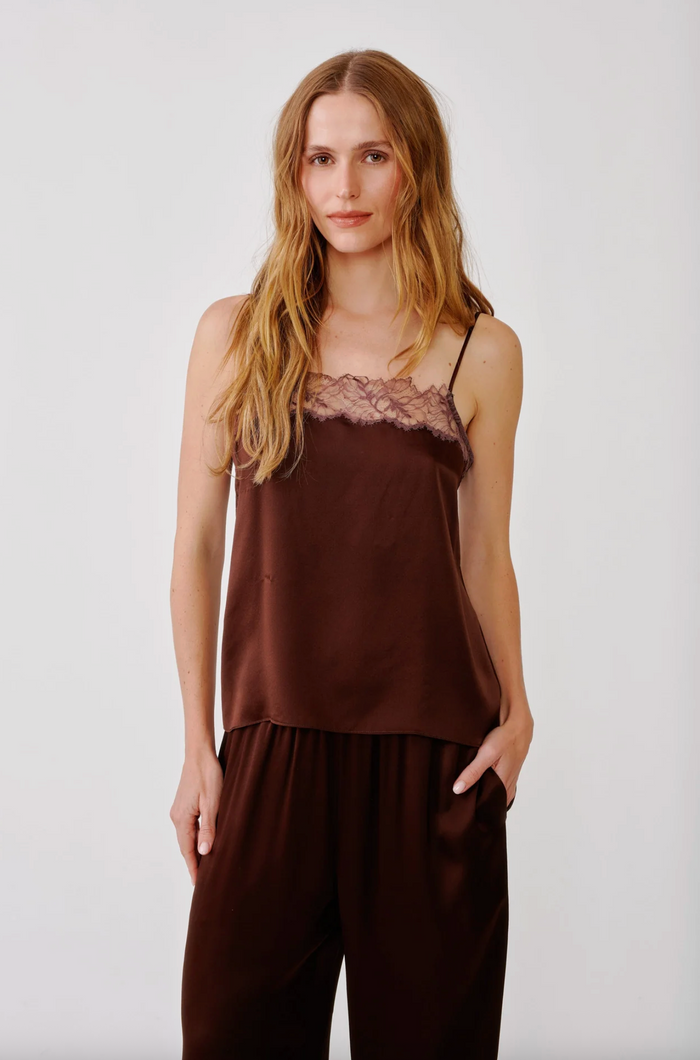 Haya Lace Trim Square Neck Silk Cami, Cinnabar