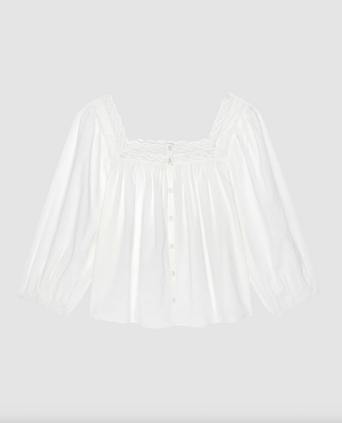 The Eyelet Button Sleep Top, True White