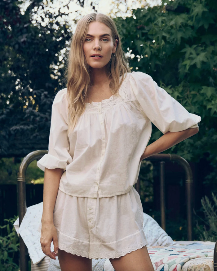 The Eyelet Button Sleep Top, True White