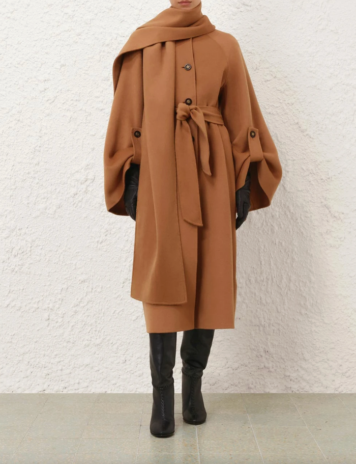 Valiant Wool Scarf Coat, Camel