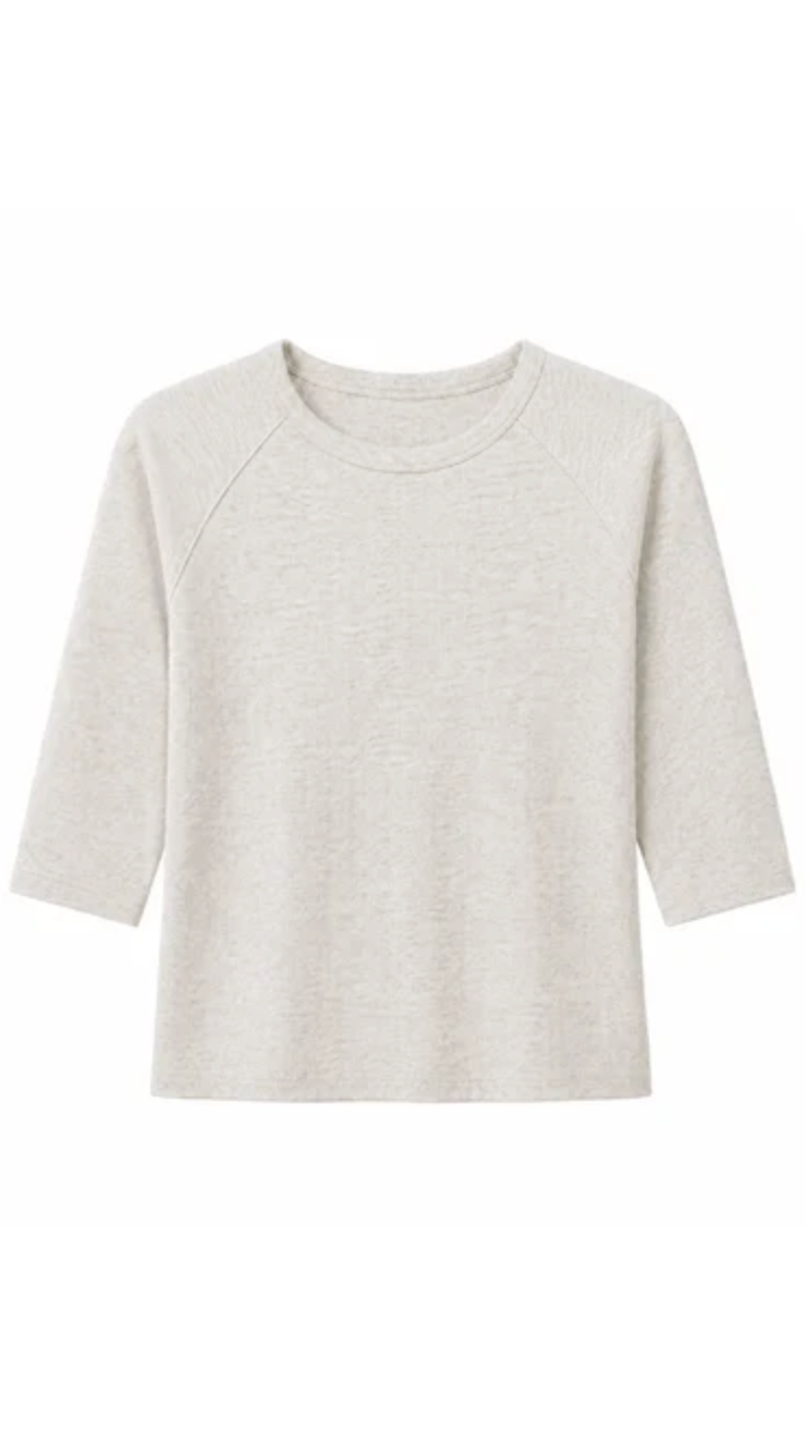 Amelia Luxe Rib Elbow Raglan Crewneck, Oatmeal