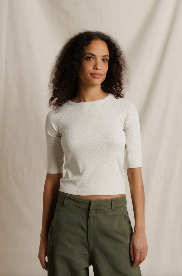Amelia Luxe Rib Elbow Raglan Crewneck, Oatmeal