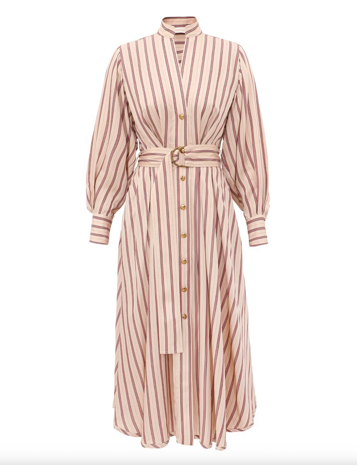 Valiant Tuck Shirt Dress, Cream Rose Stripe