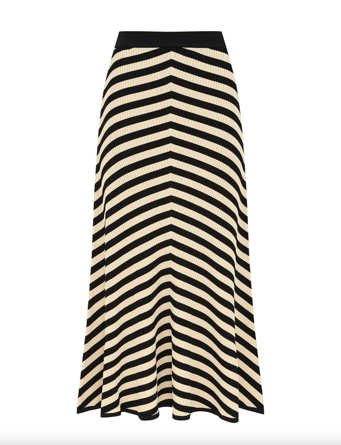 Valiant Deco Stripe Midi Skirt, Black and Cream