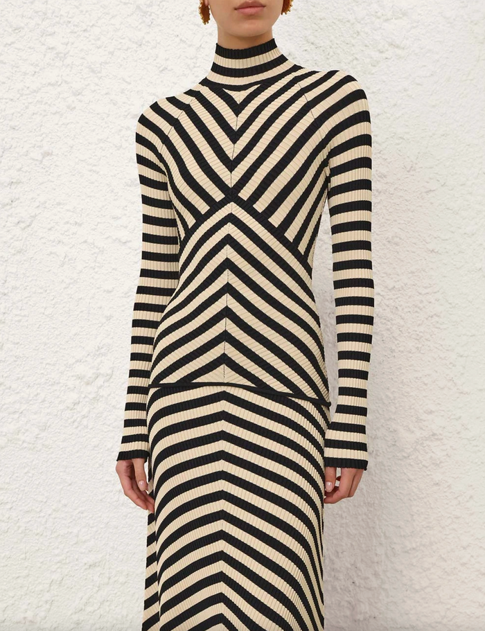 Valiant Deco Stripe Top, Black and Cream