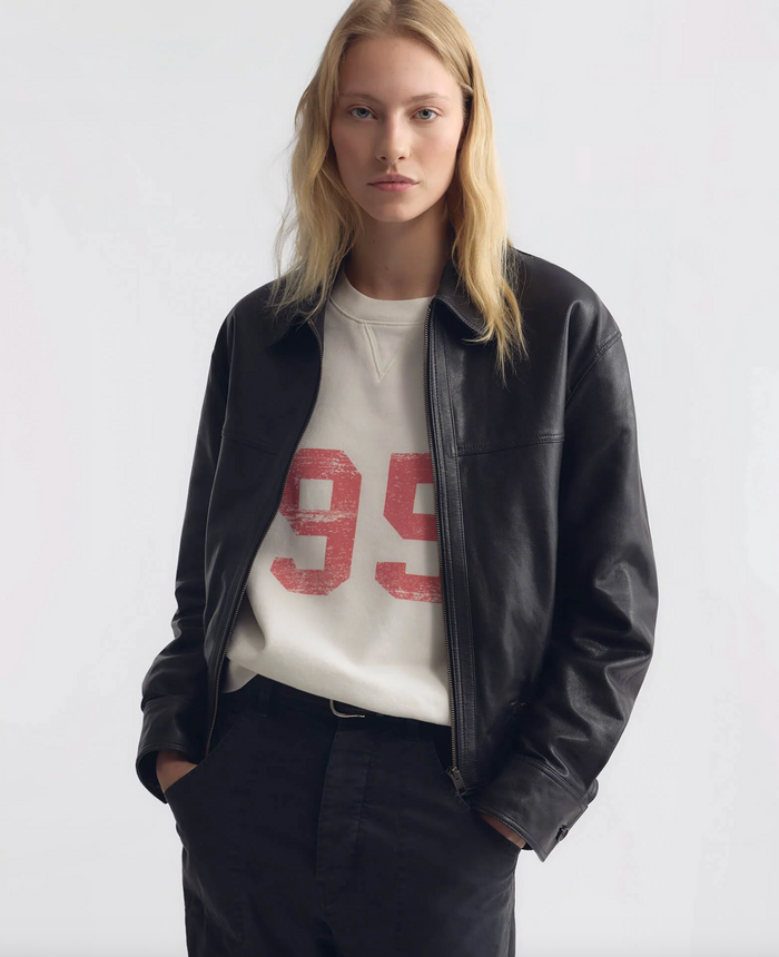 Aimee Leather Bomber Jacket, Black