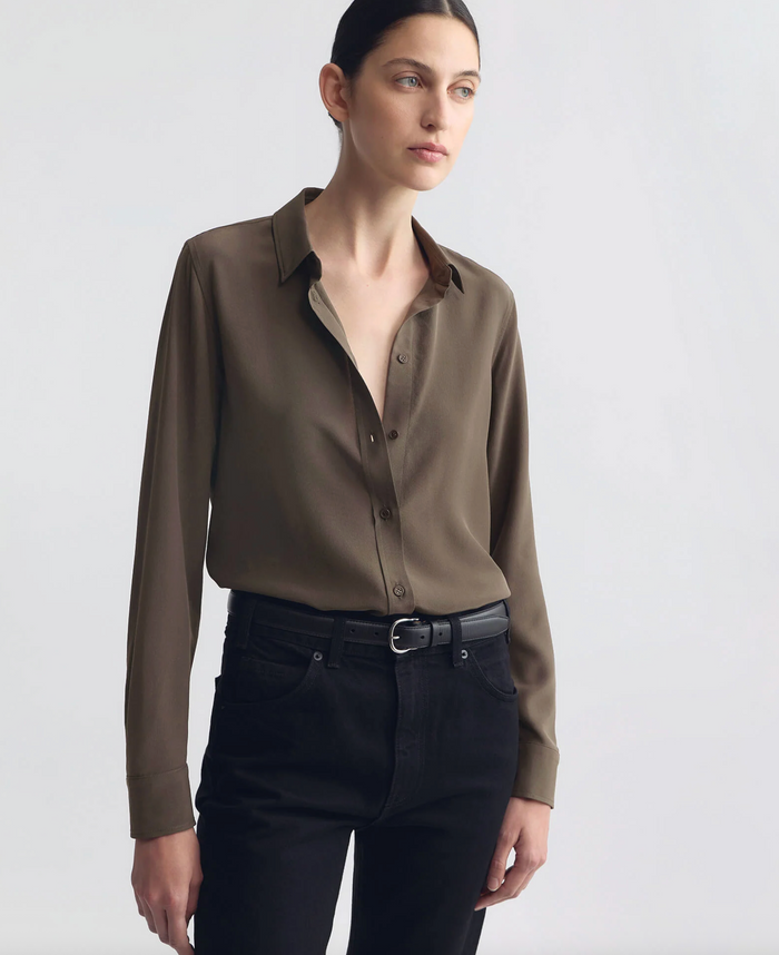 Simone Silk Shirt, Chocolate Brown