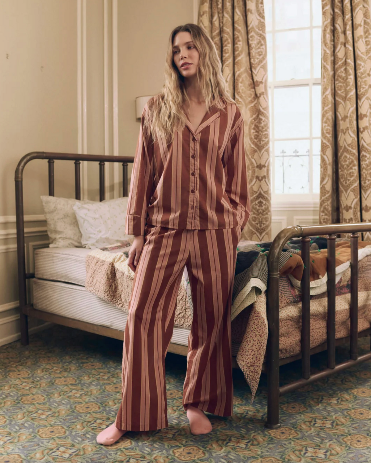 The Smocked Sleep Pant, Ganache Stripe