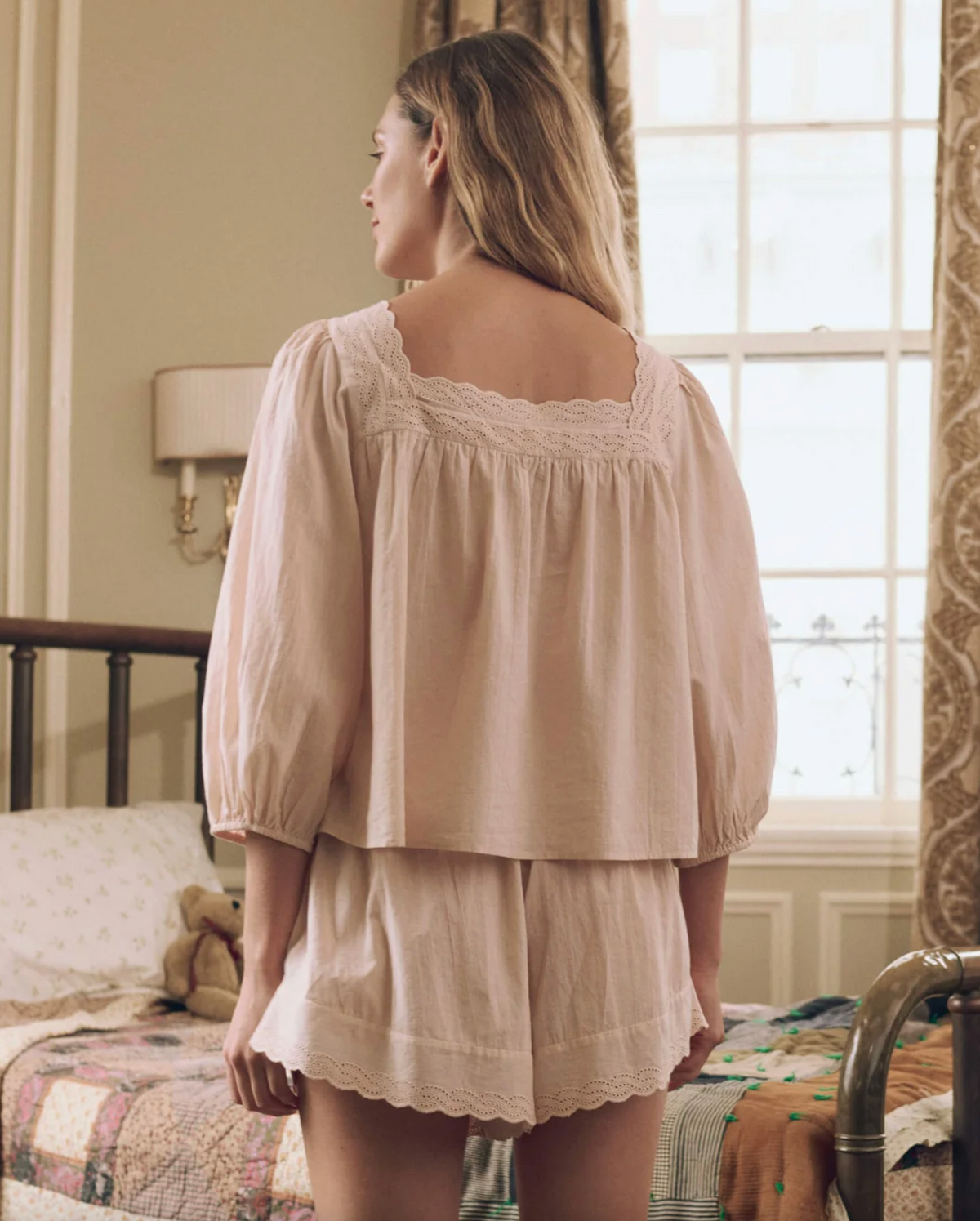 The Eyelet Button Sleep Top, Washed Rose