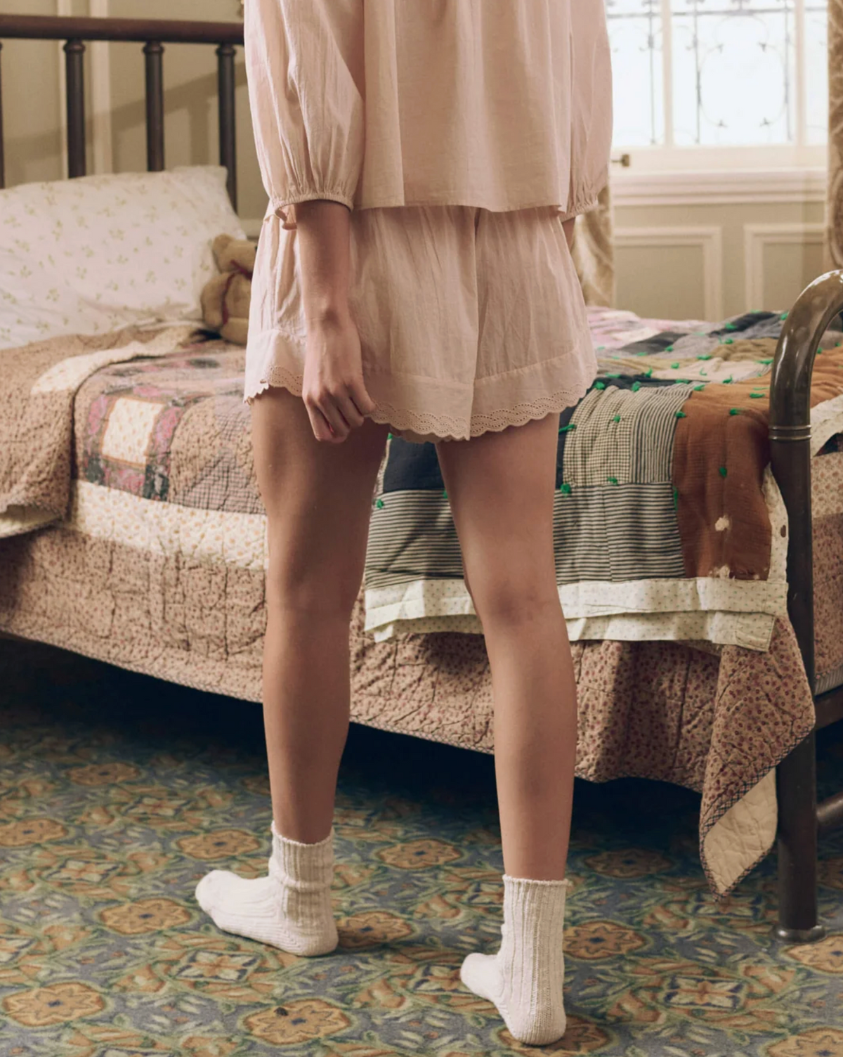 The Eyelet Tap Short, Washed Rose