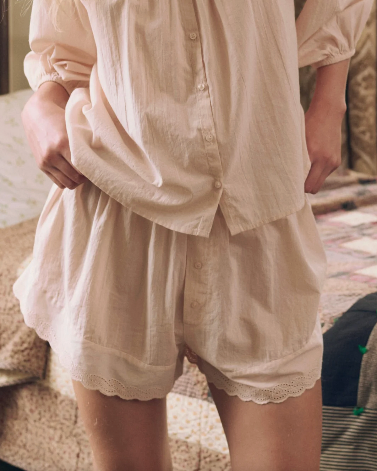 The Eyelet Tap Short, Washed Rose