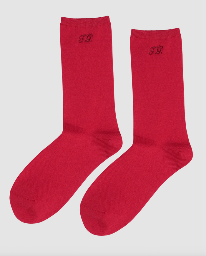 The Monogrammed Trouser Sock, Poppy Red