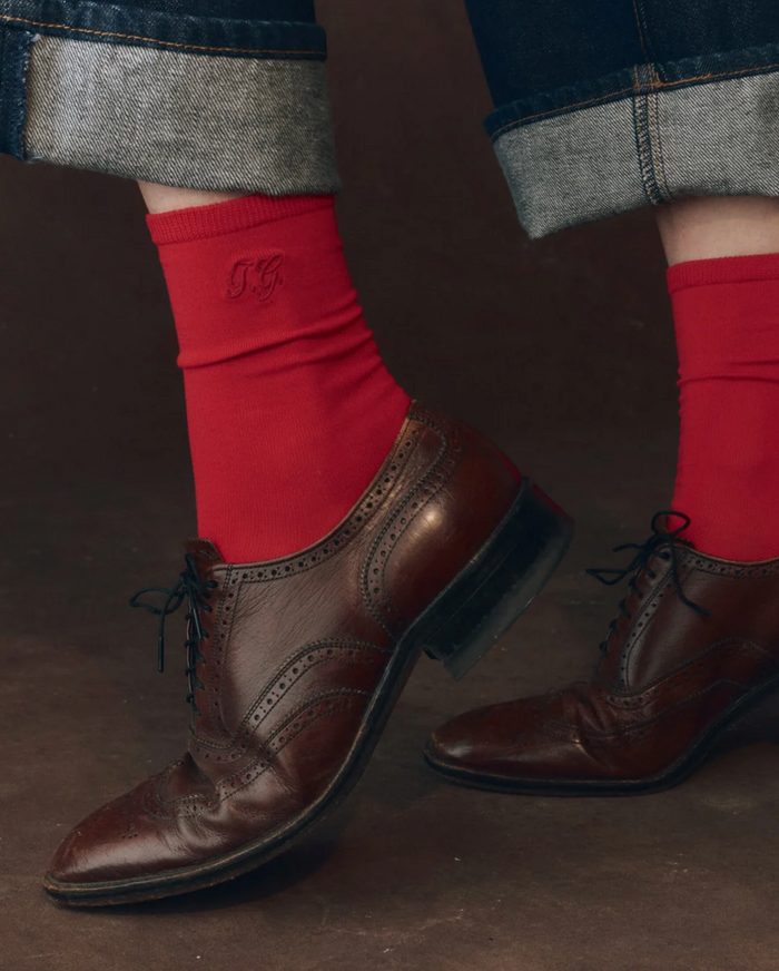 The Monogrammed Trouser Sock, Poppy Red