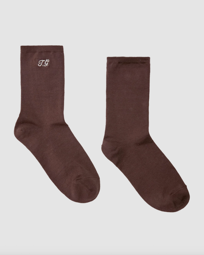 The Monogrammed Trouser Sock, Chocolate