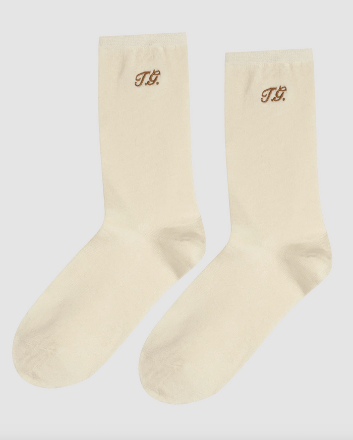 The Monogrammed Trouser Sock, Cream