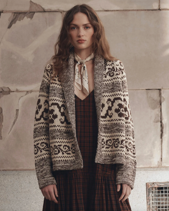 The Nordic Flower Lodge Cardigan, Marled Chestnut