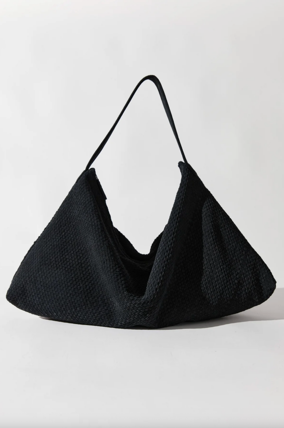 Suede Woven Hobo Bag, Washed Black