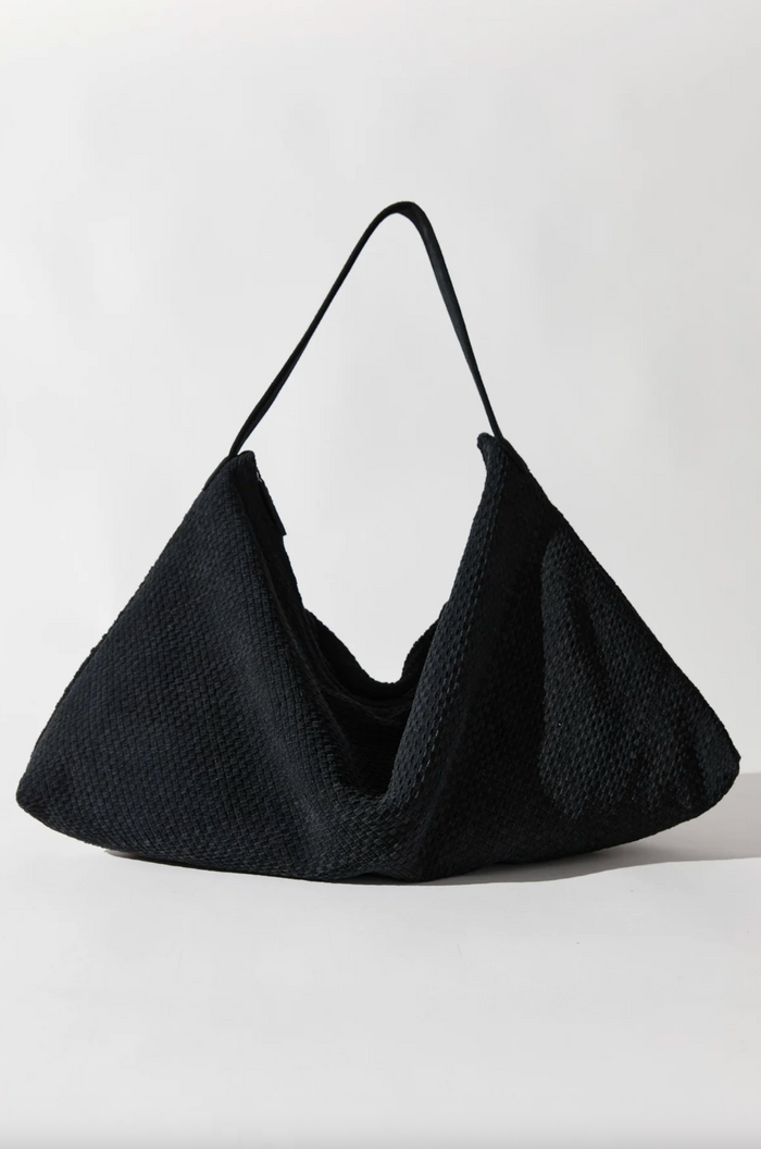 Suede Woven Hobo Bag, Washed Black