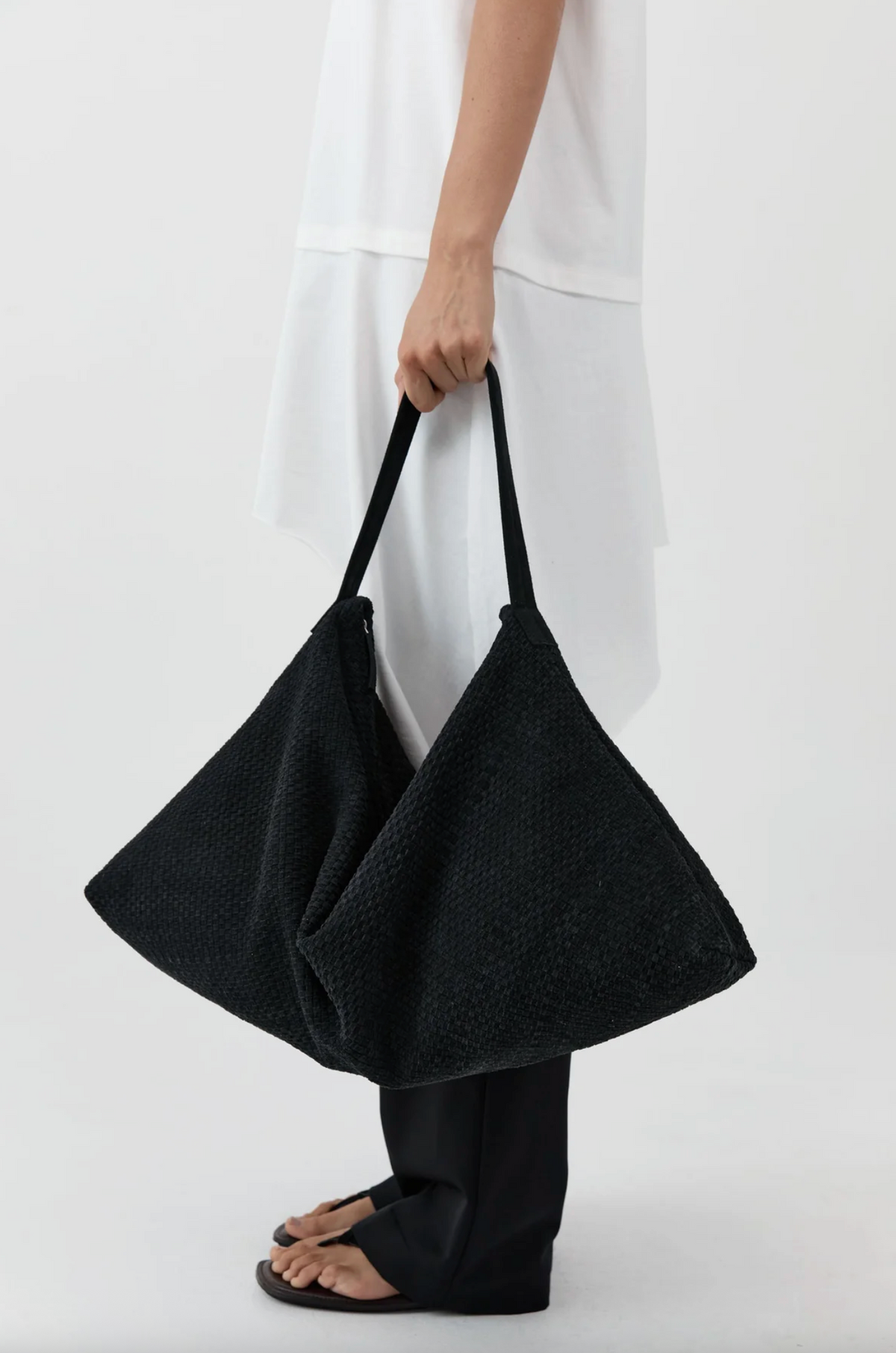 Suede Woven Hobo Bag, Washed Black