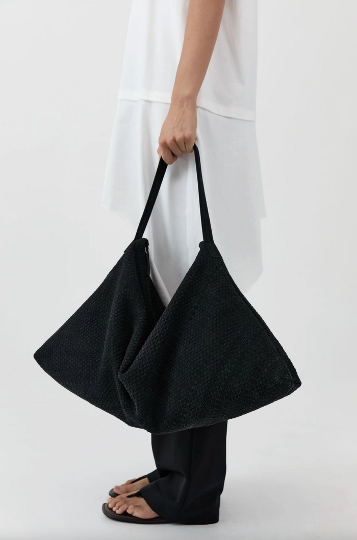 Suede Woven Hobo Bag, Washed Black