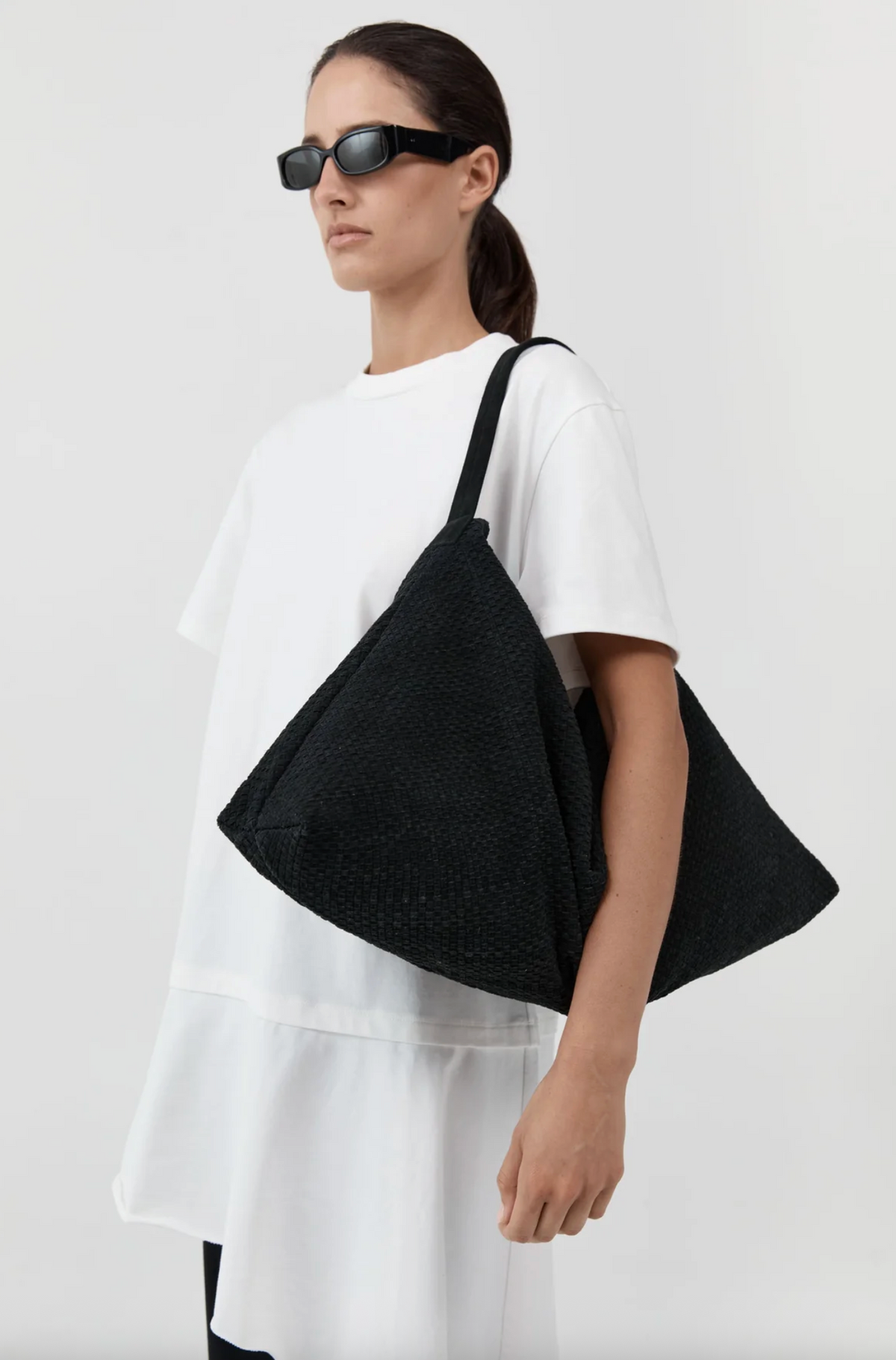 Suede Woven Hobo Bag, Washed Black