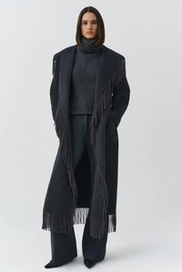 Carrie Fringe Robe Coat, Dark Charcoal