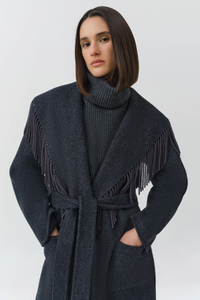 Carrie Fringe Robe Coat, Dark Charcoal