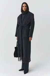 Carrie Fringe Robe Coat, Dark Charcoal