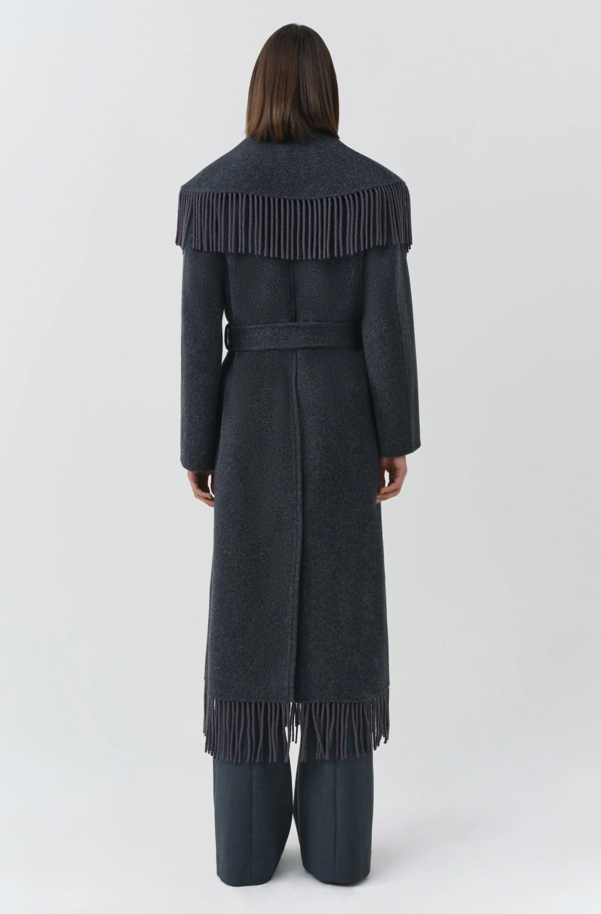 Carrie Fringe Robe Coat, Dark Charcoal