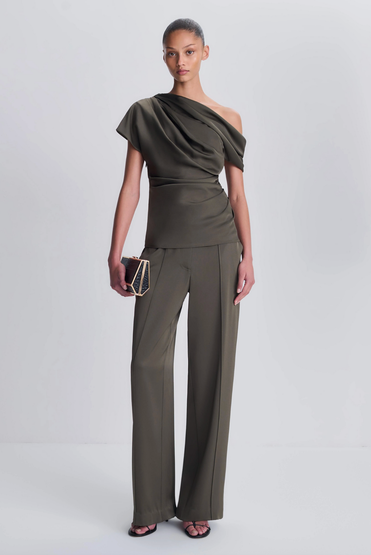 Kyra Wide Leg Pant, Dark Olive