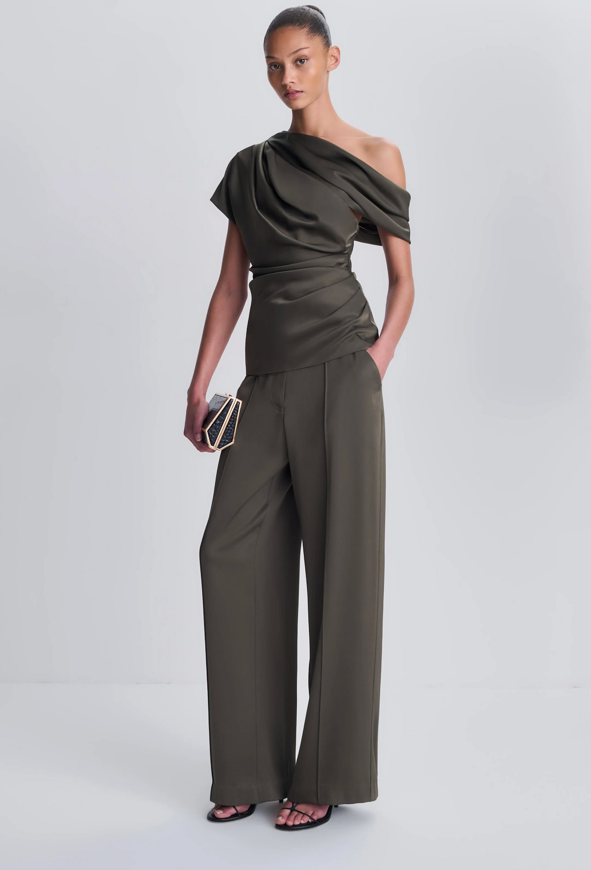 Kyra Wide Leg Pant, Dark Olive