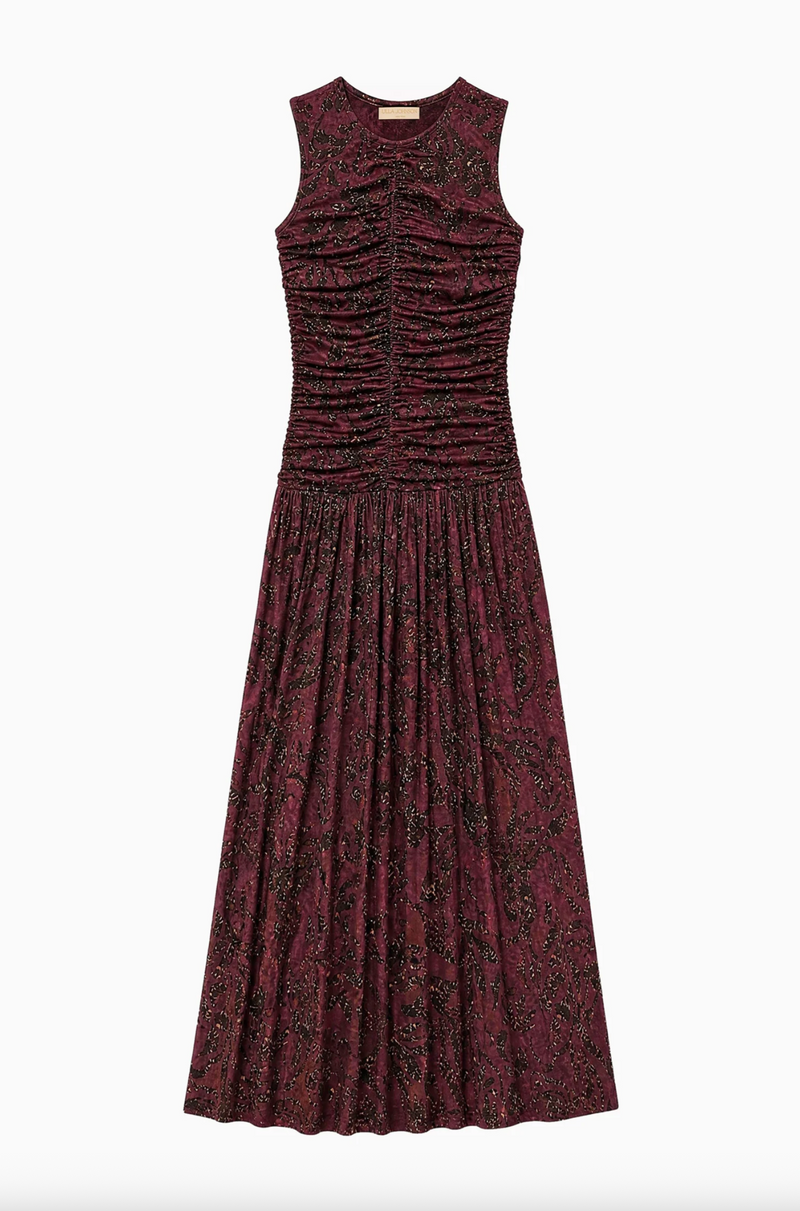 Elora Sleeveless Jersey Dress, Claret Floral