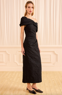 Violeta Off the Shoulder Cloque Dress, Noir