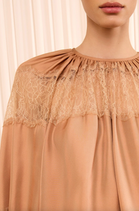 Bess Long Sleeve Silk Blouse, Macaroon