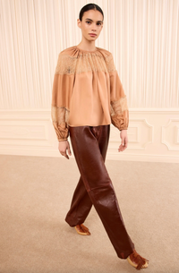 Bess Long Sleeve Silk Blouse, Macaroon