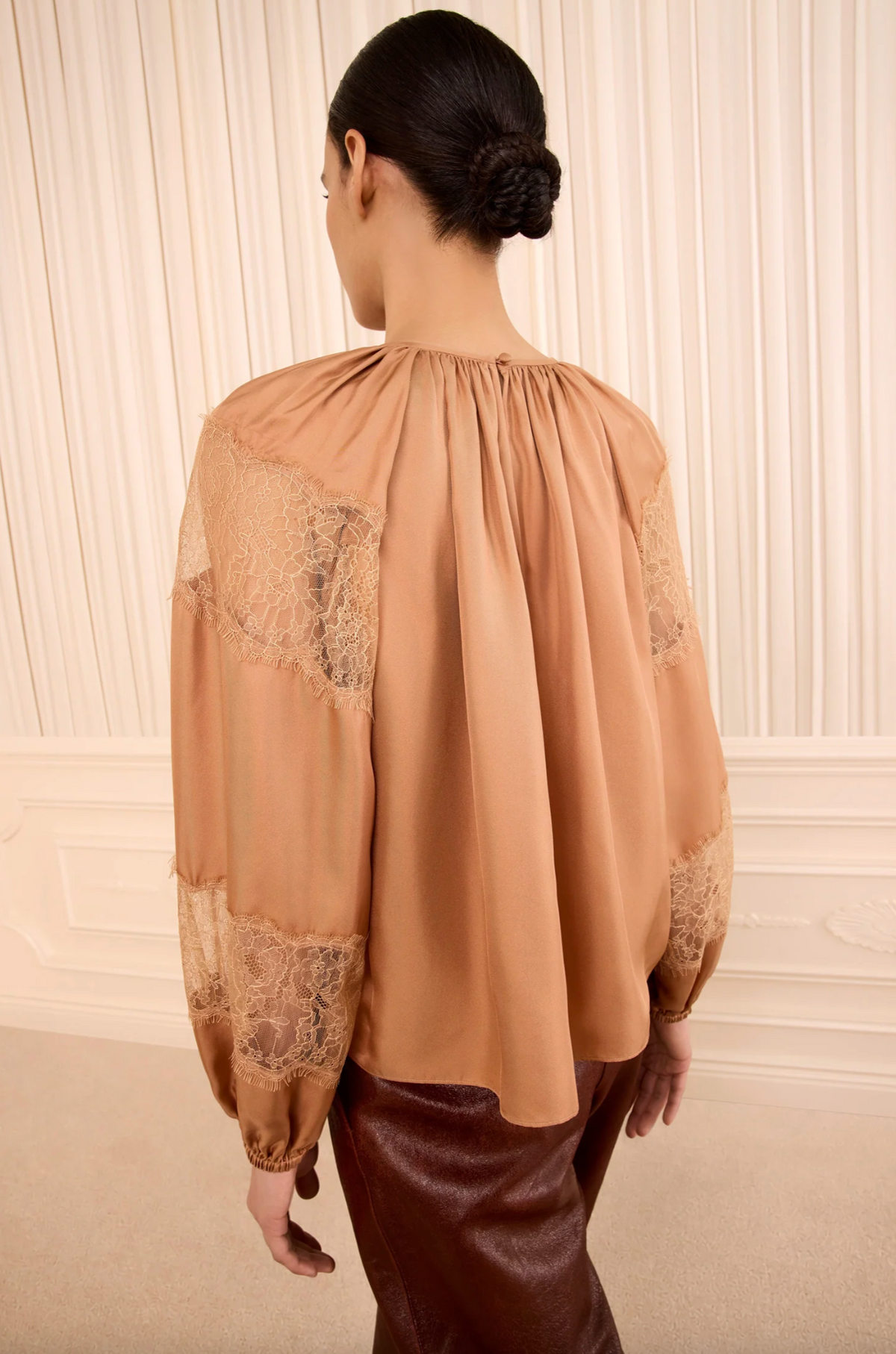 Bess Long Sleeve Silk Blouse, Macaroon
