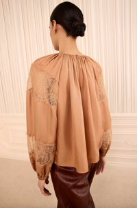 Bess Long Sleeve Silk Blouse, Macaroon