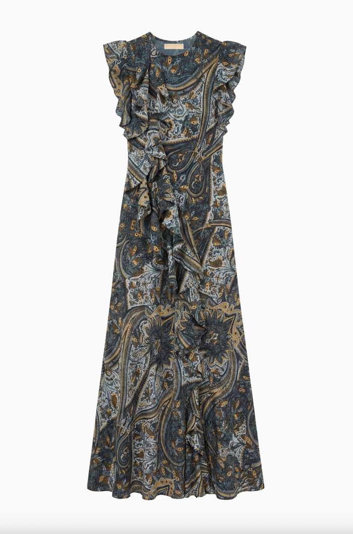 Ameline Sleeveless Silk Dress, Prussian