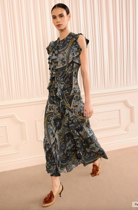 Ameline Sleeveless Silk Dress, Prussian