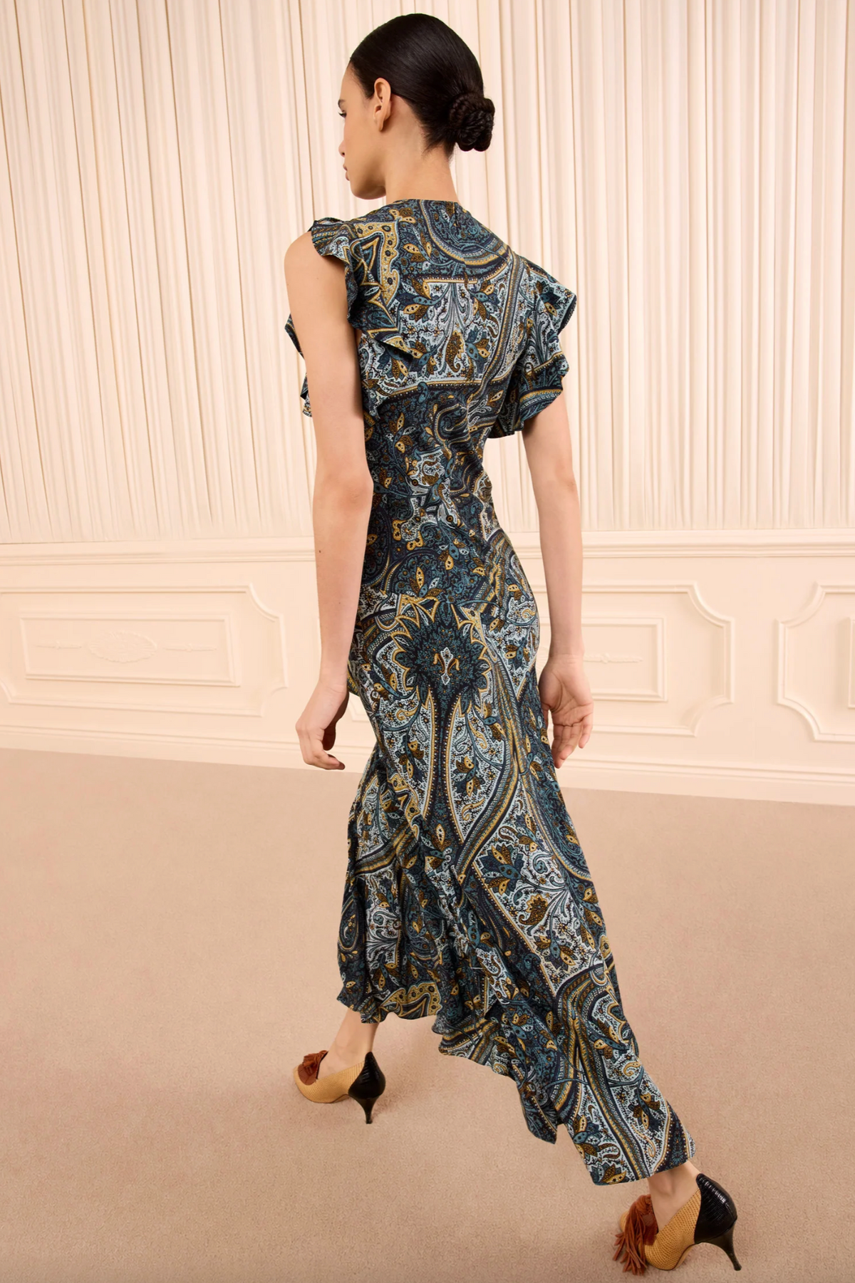 Ameline Sleeveless Silk Dress, Prussian