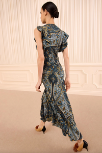 Ameline Sleeveless Silk Dress, Prussian