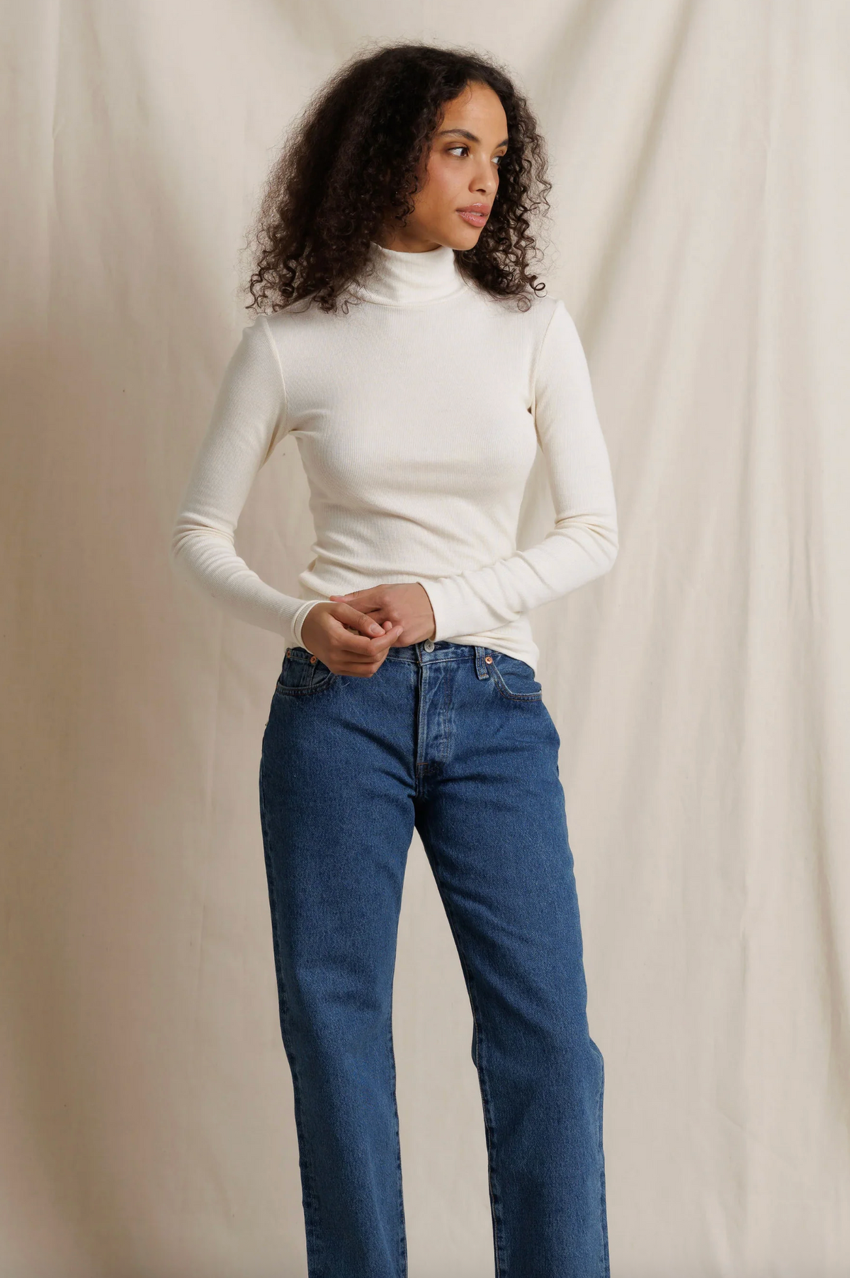 Tati Micro Modal Rib Turtle Neck, Natural