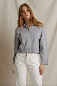 Ximena Cotton Cashmere Cropped Sweater, Heather Grey