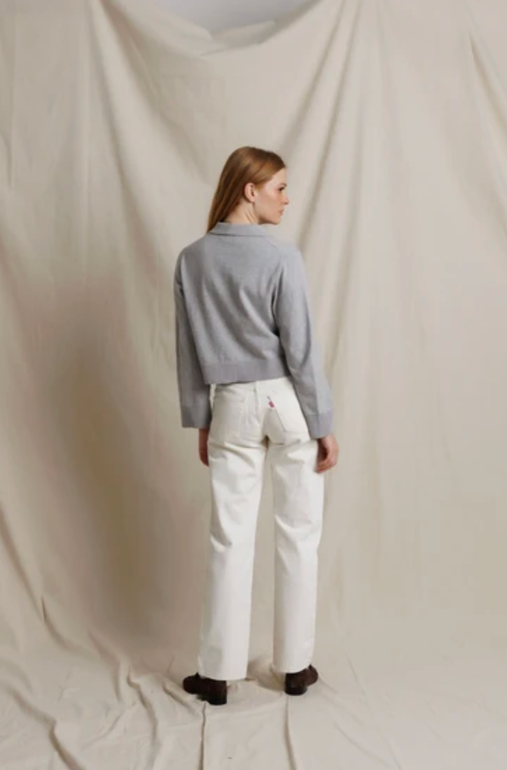 Ximena Cotton Cashmere Cropped Sweater, Heather Grey