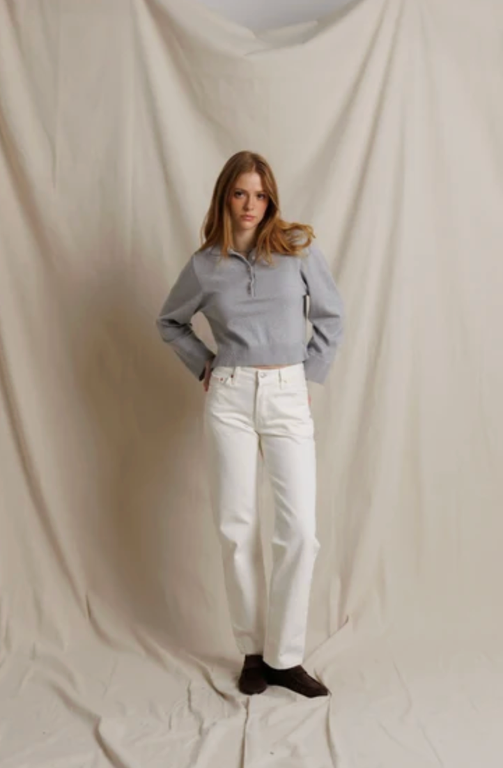 Ximena Cotton Cashmere Cropped Sweater, Heather Grey