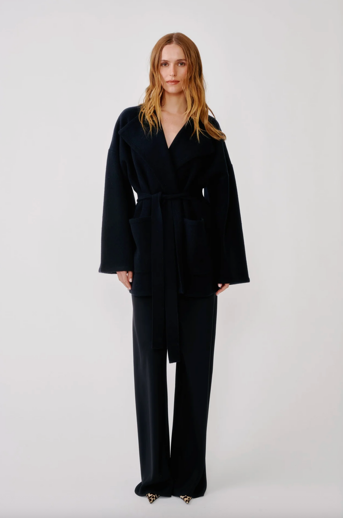Coline Belted Patch Pocket Cardigan, Black