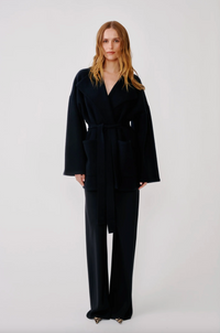 Coline Belted Patch Pocket Cardigan, Black