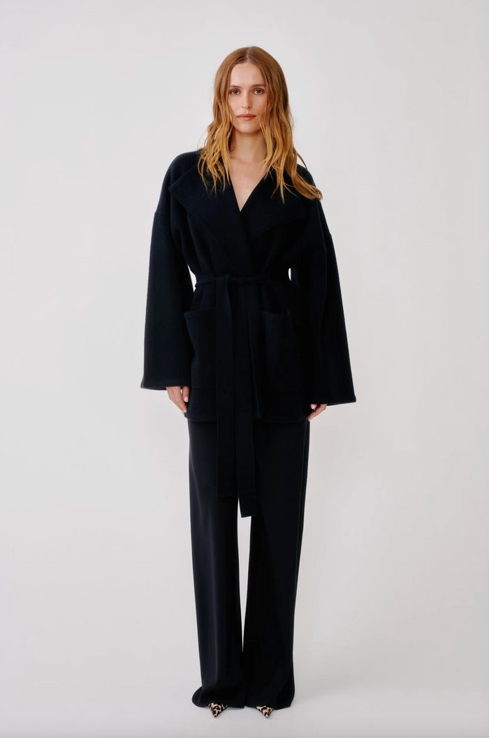 Coline Belted Patch Pocket Cardigan, Black
