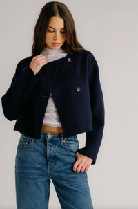 Floren Cropped Double Breasted Coat, Midnight Navy